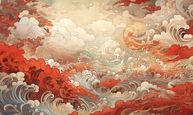 手绘橙色中国风祥云云朵背景,插画/手绘图,插画/手绘图库,插画/手绘图下载,插画/手绘